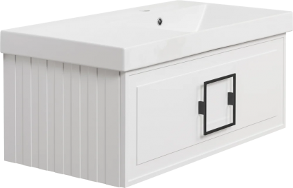 Тумба с раковиной La Fenice Cubo 90 R, белая, ручка черная