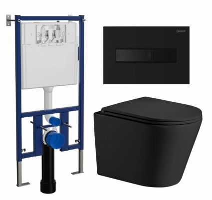 Комплект 3 в 1 инсталляция Loranto 4501 + Подвесной унитаз WeltWasser Salzbach 043 MT-BL + кнопка черная матовая