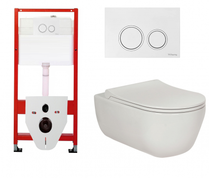 Комплект 3 в 1 инсталляция для унитазов Tece Tecespring S955103 + Унитаз подвесной Berges Wasserhaus Ego XL 082118 с кнопкой глянцевой белой