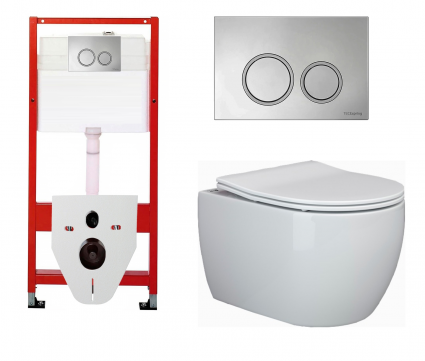 Комплект 3 в 1 инсталляция для унитазов Tece Tecespring S955101 + Унитаз подвесной Ceramica Nova Play CN3001 с кнопкой глянцевой хром