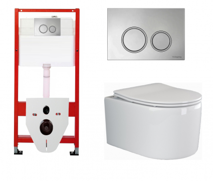 Комплект 3 в 1 инсталляция для унитазов Tece Tecespring S955101 + Унитаз подвесной Ceramica Nova Moments CN3003 с кнопкой глянцевой хром