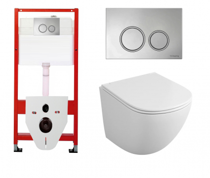 Комплект 3 в 1 инсталляция для унитазов Tece Tecespring S955101 + Унитаз подвесной Owl 1975 Cirkel-H OWLT190302 с кнопкой глянцевой хром