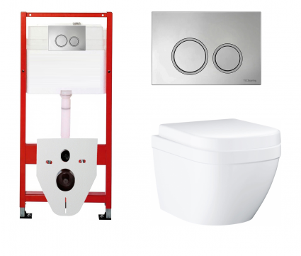 Комплект 3 в 1 инсталляция для унитазов Tece Tecespring S955101 + Унитаз подвесной Grohe Euro Ceramic 39206000 с кнопкой глянцевой хром