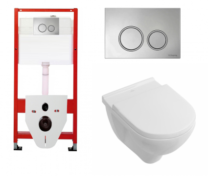 Комплект 3 в 1 инсталляция для унитазов Tece Tecespring S955101 + Унитаз подвесной Villeroy & Boch O Novo Directflush с кнопкой глянцевой хром