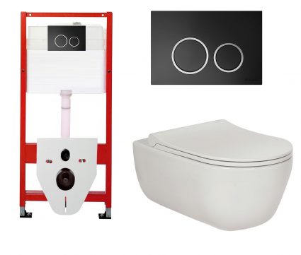 Комплект 3 в 1 инсталляция для унитазов Tece Tecespring S955102 + Унитаз подвесной Berges Wasserhaus Ego XL 082118 с кнопкой черной матовой