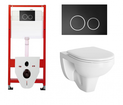 Комплект 3 в 1 инсталляция для унитазов Tece Tecespring S955102 + Унитаз подвесной Berges Wasserhaus Gamma 081105 с кнопкой черной матовой