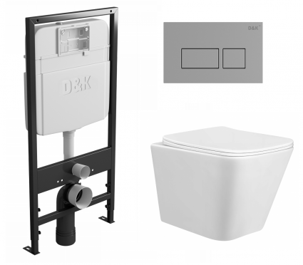 Комплект 3 в 1 инсталляция D&K DI8055119 + Унитаз подвесной Taliente Correto CR25200 + Кнопка прямоугольная хром 
