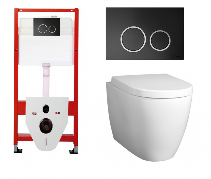 Комплект 3 в 1 инсталляция для унитазов Tece Tecespring S955102 + Унитаз подвесной BelBagno Marino с кнопкой черной матовой