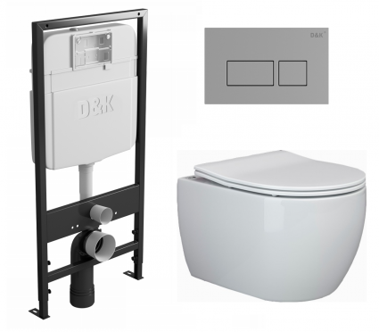 Комплект 3 в 1 инсталляция D&K DI8055119 + Унитаз подвесной Ceramica Nova Play CN3001  + Кнопка прямоугольная хром 