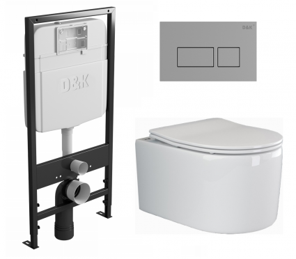 Комплект 3 в 1 инсталляция D&K DI8055119 + Унитаз подвесной Ceramica Nova Moments CN3003 + Кнопка прямоугольная хром 