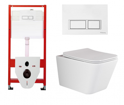 Комплект 3 в 1 инсталляция для унитазов Tece Tecespring S955203 + Унитаз подвесной Ceramica Nova Metric Rimless CN3007 с кнопкой глянцевой белой