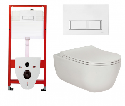 Комплект 3 в 1 инсталляция для унитазов Tece Tecespring S955203 + Унитаз подвесной Berges Wasserhaus Ego XL 082118 с кнопкой глянцевой белой