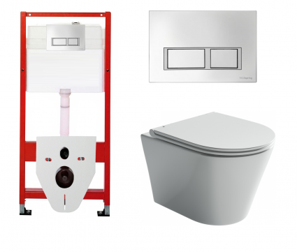 Комплект 3 в 1 инсталляция для унитазов Tece Tecespring S955201 + Унитаз подвесной Ceramica Nova Forma CN3011 с кнопкой глянцевой хром