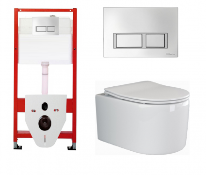 Комплект 3 в 1 инсталляция для унитазов Tece Tecespring S955201 + Унитаз подвесной Ceramica Nova Moments CN3003 с кнопкой глянцевой хром