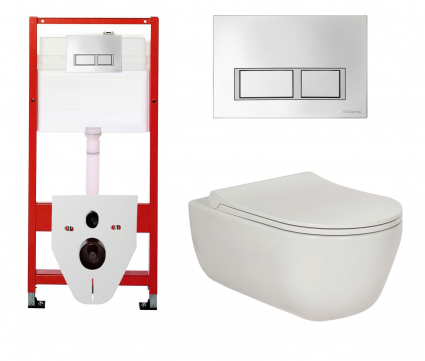 Комплект 3 в 1 инсталляция для унитазов Tece Tecespring S955201 + Унитаз подвесной Berges Wasserhaus Ego XL 082118 с кнопкой глянцевой хром