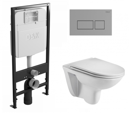 Комплект 3 в 1 инсталляция D&K DI8055119 + Унитаз подвесной WeltWasser Baarbach 004 GL-WT + Кнопка прямоугольная хром 