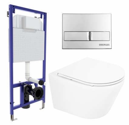 Комплект 3 в 1 инсталляция Berges Wasserhaus Novum L3 + Унитаз подвесной BelBagno Tre BB8001CHR/SC + кнопка хром