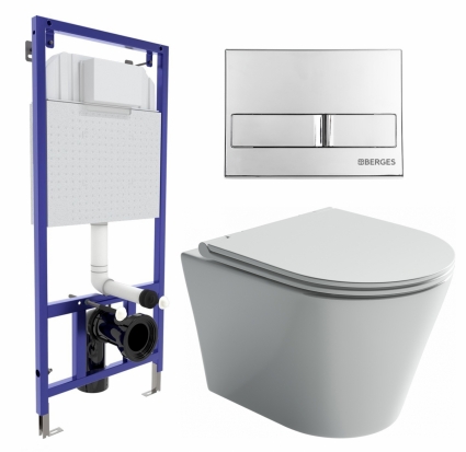 Комплект 3 в 1 инсталляция Berges Wasserhaus Novum L3 + Унитаз подвесной Ceramica Nova Forma CN3011 + кнопка хром