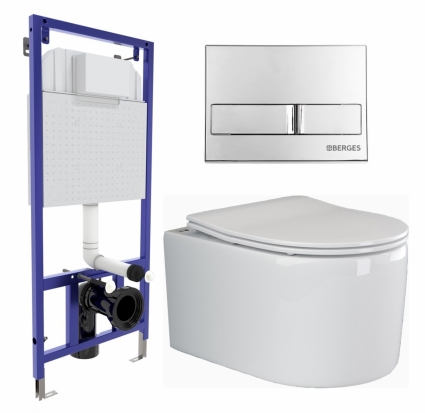 Комплект 3 в 1 инсталляция Berges Wasserhaus Novum L3 + Унитаз подвесной Ceramica Nova Moments CN3003 + кнопка хром