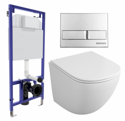 Комплект 3 в 1 инсталляция Berges Wasserhaus Novum L3 + Унитаз подвесной Owl 1975 Cirkel-H OWLT190302 + кнопка хром
