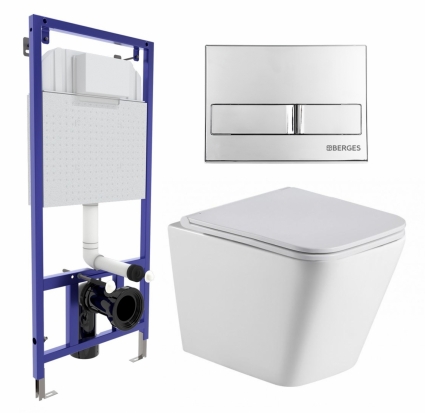 Комплект 3 в 1 инсталляция Berges Wasserhaus Novum L3 + Подвесной унитаз WeltWasser Gelbach 043 GL-WT + кнопка хром