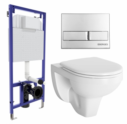 Комплект 3 в 1 инсталляция Berges Wasserhaus Novum L3 + Унитаз подвесной Berges Wasserhaus Gamma 081105 + кнопка хром