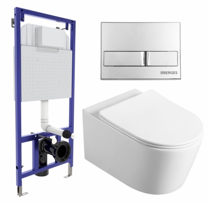 Комплект 3 в 1 инсталляция Berges Wasserhaus Novum L3 + Унитаз Vincea Cute VT1-24 + кнопка хром