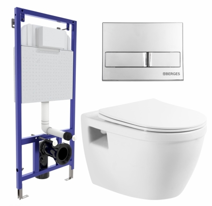Комплект 3 в 1 инсталляция Berges Wasserhaus Novum L3 + Унитаз подвесной BelBagno Loto BB070CHR/SC + кнопка хром