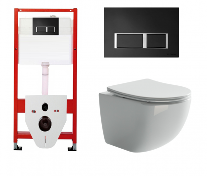 Комплект 3 в 1 инсталляция для унитазов Tece Tecespring S955202 + Унитаз подвесной Ceramica Nova Forma CN3009 с кнопкой черной матовой