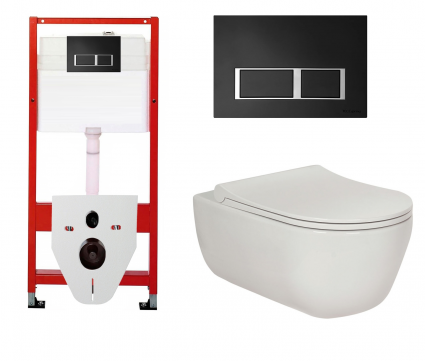 Комплект 3 в 1 инсталляция для унитазов Tece Tecespring S955202 + Унитаз подвесной Berges Wasserhaus Ego XL 082118 с кнопкой черной матовой