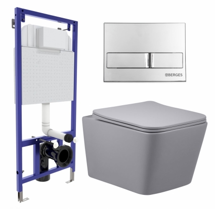Комплект 3 в 1 инсталляция Berges Wasserhaus Novum L3 + Унитаз подвесной Vincea Q-Line VT1-12MG + кнопка хром