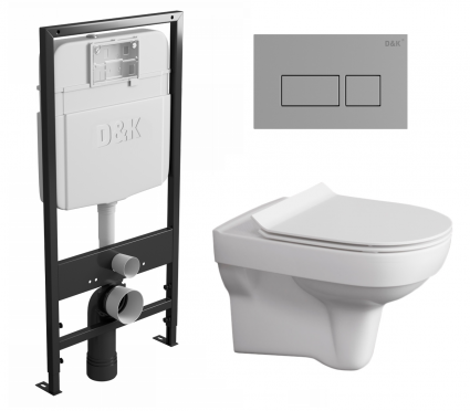 Комплект 3 в 1 инсталляция D&K DI8055119 + Унитаз подвесной Cersanit City New clean on + Кнопка прямоугольная хром 