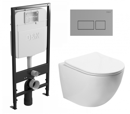 Комплект 3 в 1 инсталляция D&K DI8055119 + Унитаз подвесной SantiLine SL-5005 + Кнопка прямоугольная хром 