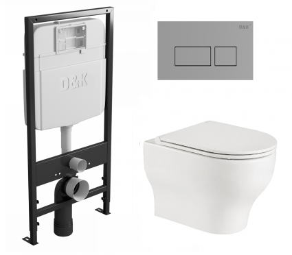 Комплект 3 в 1 инсталляция D&K DI8055119 + Унитаз подвесной Erlenbach 004 GL-WT + Кнопка прямоугольная хром 