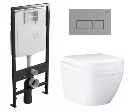 Комплект 3 в 1 инсталляция D&K DI8055119 + Унитаз подвесной Grohe Euro Ceramic 39206000 + Кнопка прямоугольная хром 