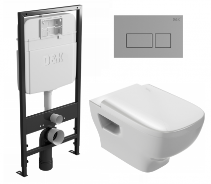 Комплект 3 в 1 инсталляция D&K DI8055119 + Унитаз подвесной Jacob Delafon Struktura EDE102-00 + Кнопка прямоугольная хром 
