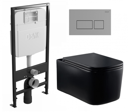 Комплект 3 в 1 инсталляция D&K DI8055119 + Унитаз подвесной Vincea Ultra Rimless VT1-32MB + Кнопка прямоугольная хром 