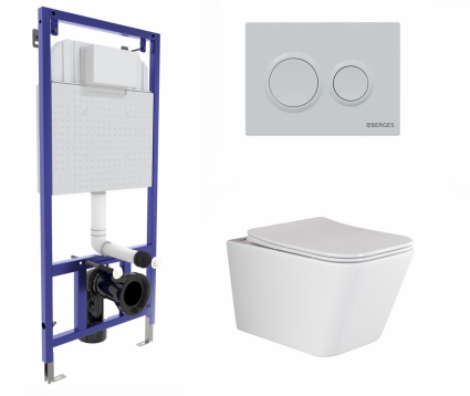 Комплект 3 в 1 инсталляция Berges Novum O4 + Подвесной унитаз Ceramica Nova Metric Rimless CN3007 с кнопкой белой