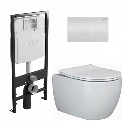Комплект 3 в 1 инсталляция D&K DI8055119 + Унитаз подвесной Ceramica Nova Play CN3001 + Кнопка прямоугольная белая