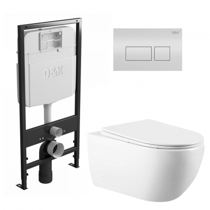 Комплект 3 в 1 инсталляция D&K DI8055119 + Унитаз подвесной Vincea Evo VT1-34 + Кнопка прямоугольная белая