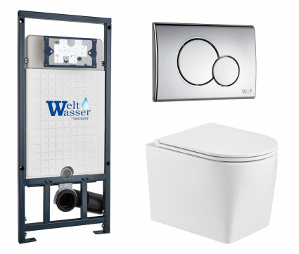 Комплект 3 в 1 инсталляция WeltWasser WW Marberg 507 + Подвесной унитаз WeltWasser Nesenbach 004 GL-WT с кнопкой хром RD