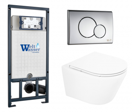 Комплект 3 в 1 инсталляция WeltWasser WW Marberg 507 + Подвесной унитаз BelBagno Tre BB8001CHR/SC с кнопкой хром RD