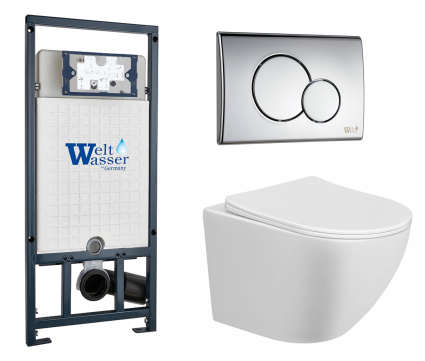 Комплект 3 в 1 инсталляция WeltWasser WW Marberg 507 + Подвесной унитаз Taliente Amato AM2501 с кнопкой хром RD