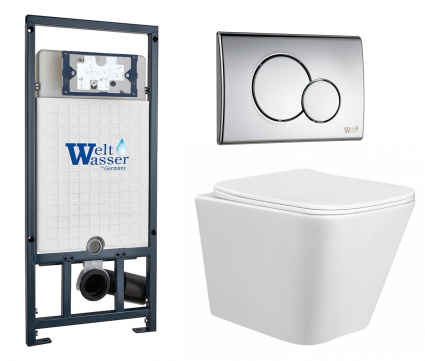 Комплект 3 в 1 инсталляция WeltWasser WW Marberg 507 + Подвесной унитаз Taliente Correto CR25200 с кнопкой хром RD