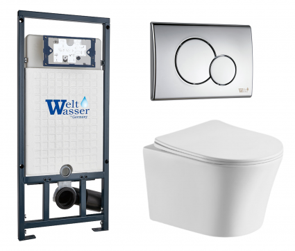 Комплект 3 в 1 инсталляция WeltWasser WW Marberg 507 + Подвесной унитаз CeruttiSpa Adige Aria CT7837 с кнопкой хром RD