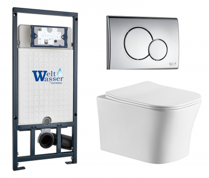 Комплект 3 в 1 инсталляция WeltWasser WW Marberg 507 + Подвесной унитаз CeruttiSpa Marmolada aria CT7778 с кнопкой хром RD