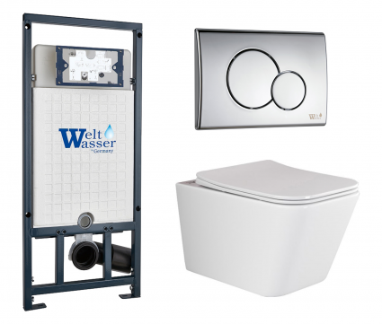Комплект 3 в 1 инсталляция WeltWasser WW Marberg 507 + Подвесной унитаз Ceramica Nova Metric Rimless CN3007 с кнопкой хром RD