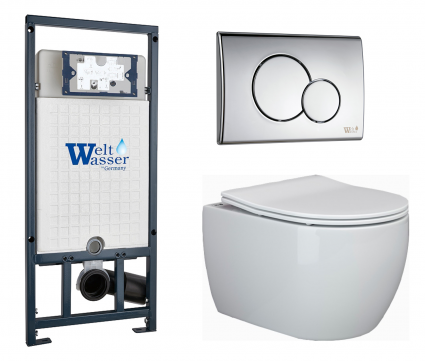 Комплект 3 в 1 инсталляция WeltWasser WW Marberg 507 + Подвесной унитаз Ceramica Nova Play CN3001 с кнопкой хром RD