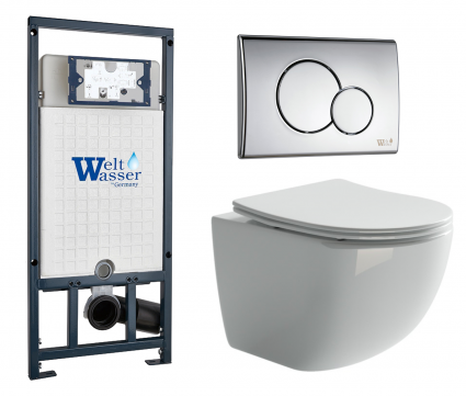 Комплект 3 в 1 инсталляция WeltWasser WW Marberg 507 + Подвесной унитаз Ceramica Nova Forma CN3009 с кнопкой хром RD