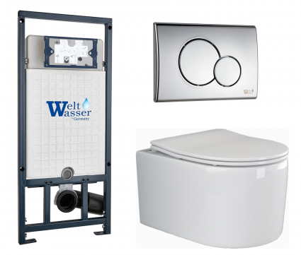 Комплект 3 в 1 инсталляция WeltWasser WW Marberg 507 + Подвесной унитаз Ceramica Nova Moments CN3003 с кнопкой хром RD